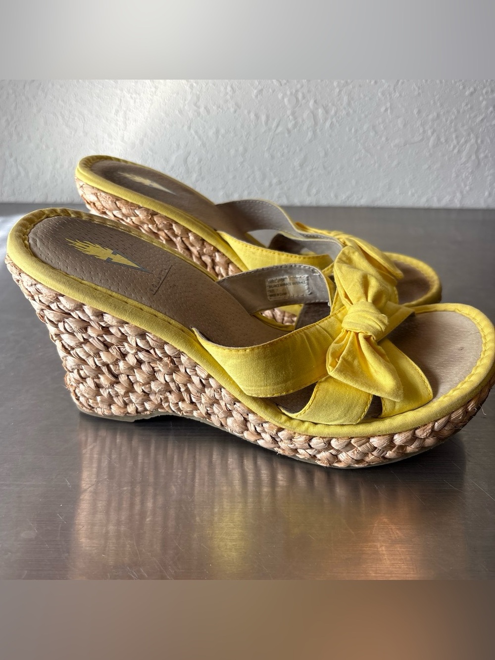 Y2K Coquette Yellow Bow Woven Wedged Heels 💕